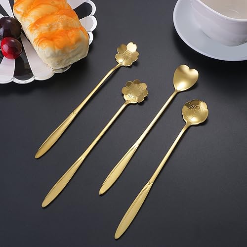 Miniatura 3 de NMQLX Juego de cucharas de postre, 6-16 cucharas de acero inoxidable con forma de flor de 7 pulgadas, cuchara de frutas para helado para el hogar,
