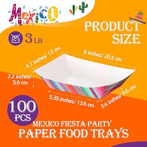 Miniatura 10 de Engrowtic 100 bandejas de papel mexicano para alimentos desechables de 2 libras, bandejas de aperitivos para fiestas, bandejas de nachos montadas,