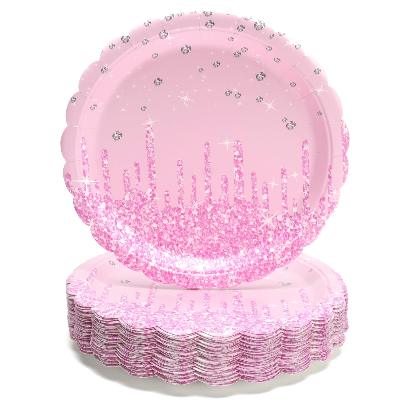 PARTY GO 50Pcs Pink Paper Plates 9" Party Plates Disposable Party Supplies