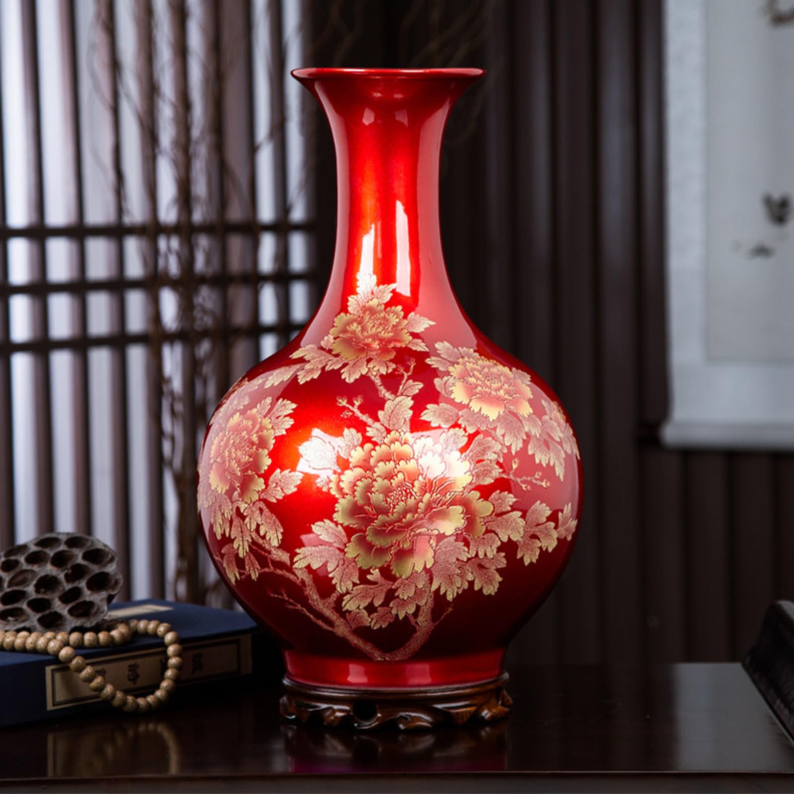 Vase en céramique de Jingdezhen 40 cm, pièce d'artisanat chinois d'exception pour salon raffiné