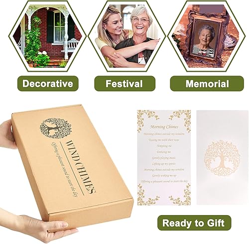 Miniatura 2 de Campanillas de viento para exteriores, árbol de la vida, 36 campanillas de viento grandes de tono profundo, regalo conmemorativo de condolencias,