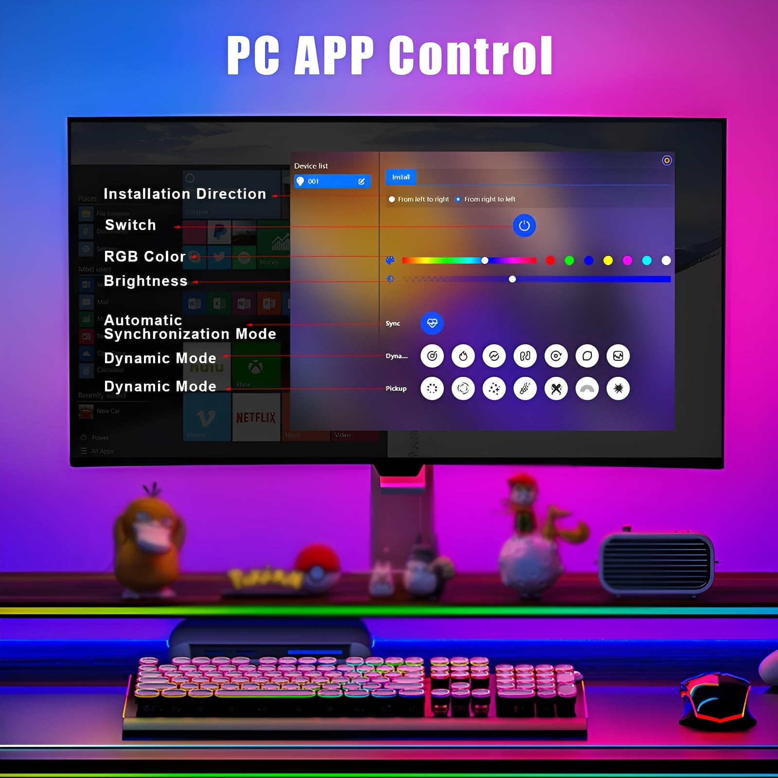 Retroilluminazione per Monitor PC da 27 Pollici, Striscia Luminosa a LED RGBIC Sincrona con Colore Dello Schermo e Musica per Giochi, Film, Ecc, Facile da Usare Senza Fotocamera (4 Striscia LED)