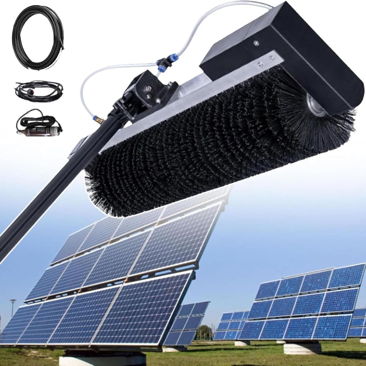 Lqqyjsm 3.5M Telescopic Photovoltaic Cleaning Brush,Solar Panel Roller Brush, Aluminum Alloy Adjustable Electric Water Fed Rod 60 Cm Cleaning Width, Used As A Water Supply Pole Machine -Lithiumversion