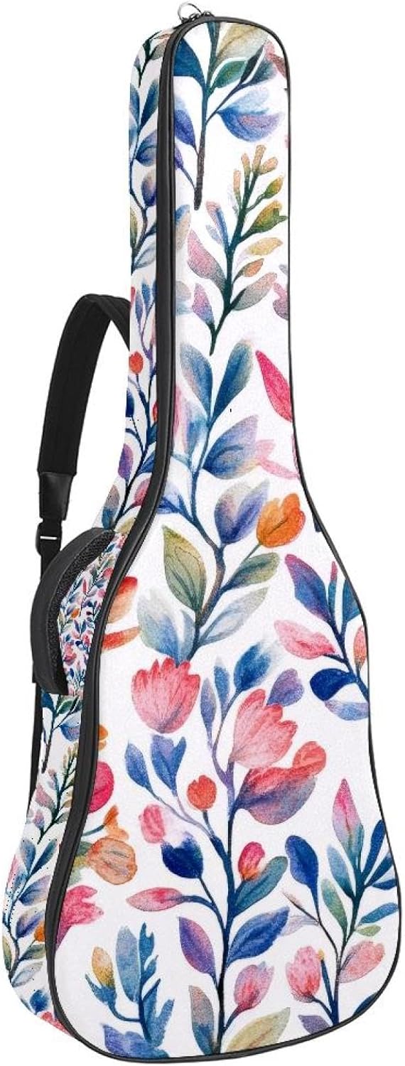 40 41 42 Inch Acoustic Guitar Bag, 0.4 In Thick Sponge Padded Guitar Case Gig Bag with Back Hanger Loop and 2 Pockets, Watercolor Fragrant Herbs