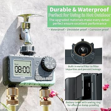 RAINPOINT Sprinkler Timer, Programmable Garden Hose Timer for Outdoor Faucet, Digital Water Timer with Rain Delay/Manual/Automatic Watering System, Waterproof Irrigation Timer for Patio Lawn,2 Outlet
