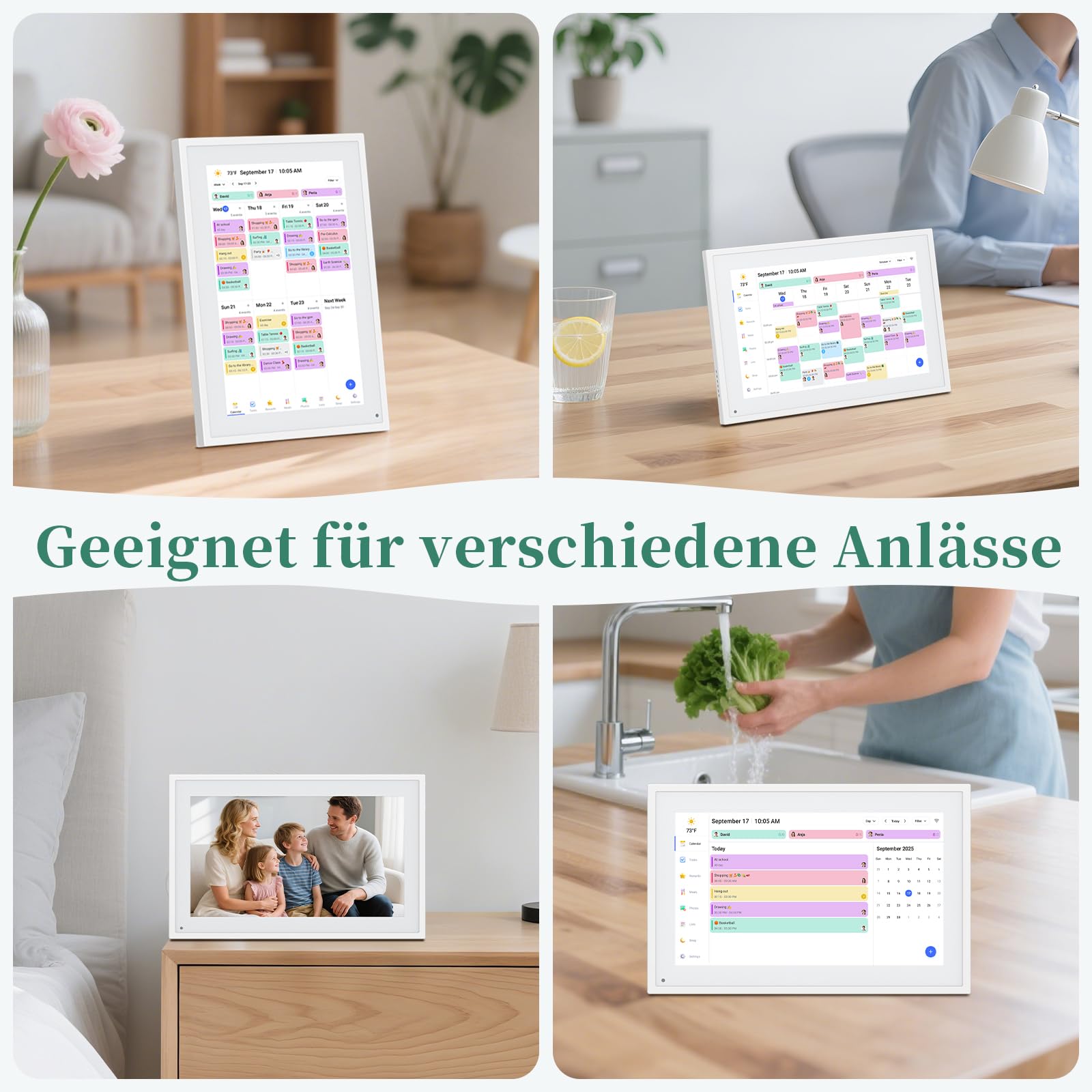 Digitaler Kalender, 10.1 Zoll Digitaler Wandkalender für Familien, Touchscreen Terminplaner mit App Synchronisation, Essensplaner und Belohnungssystem