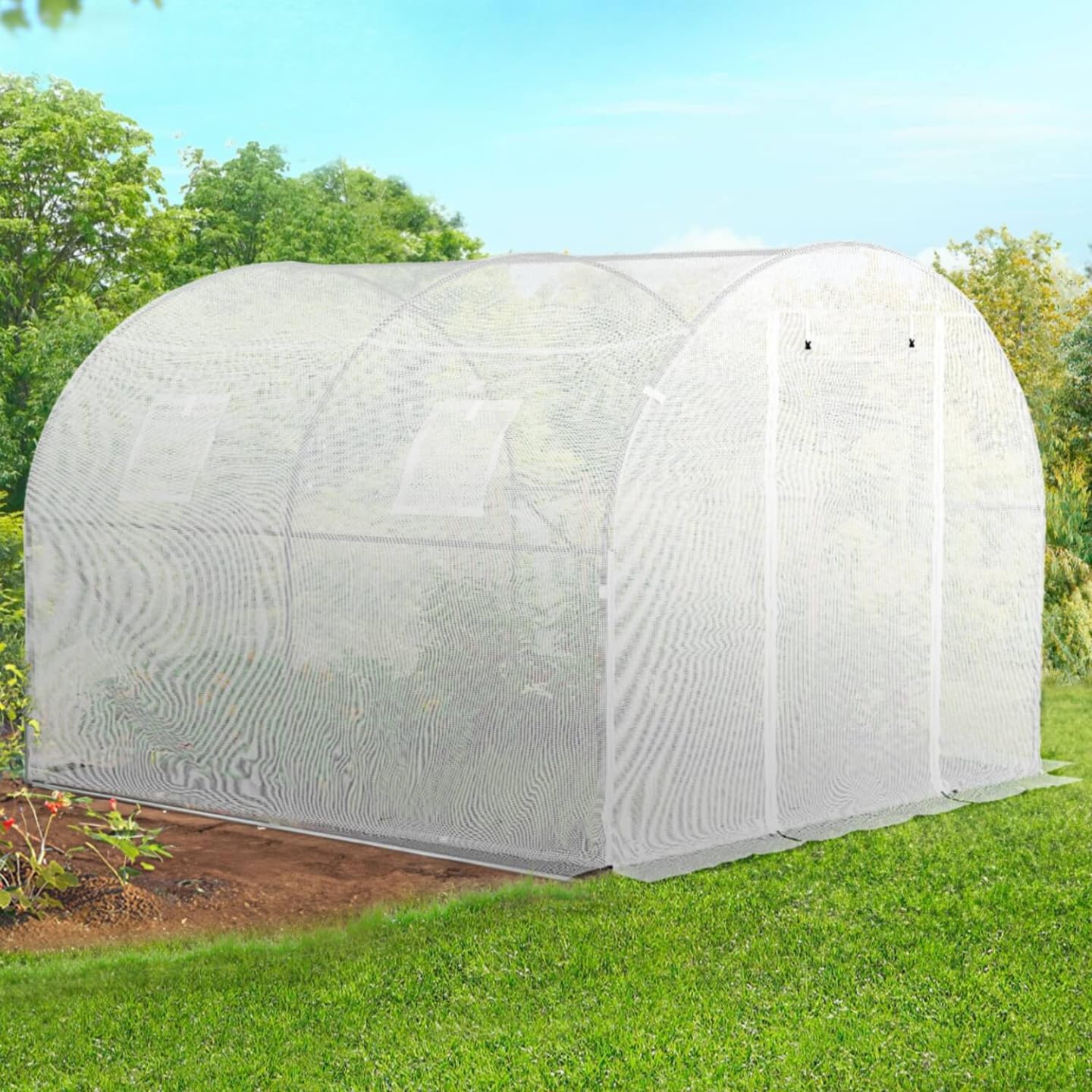 IDMarket - Serra da giardino a tunnel da 6 m², 3 x 2 x 2 m, in acciaio zincato + telo anti-UV con porta e finestre ROMA bianca, per tutte l