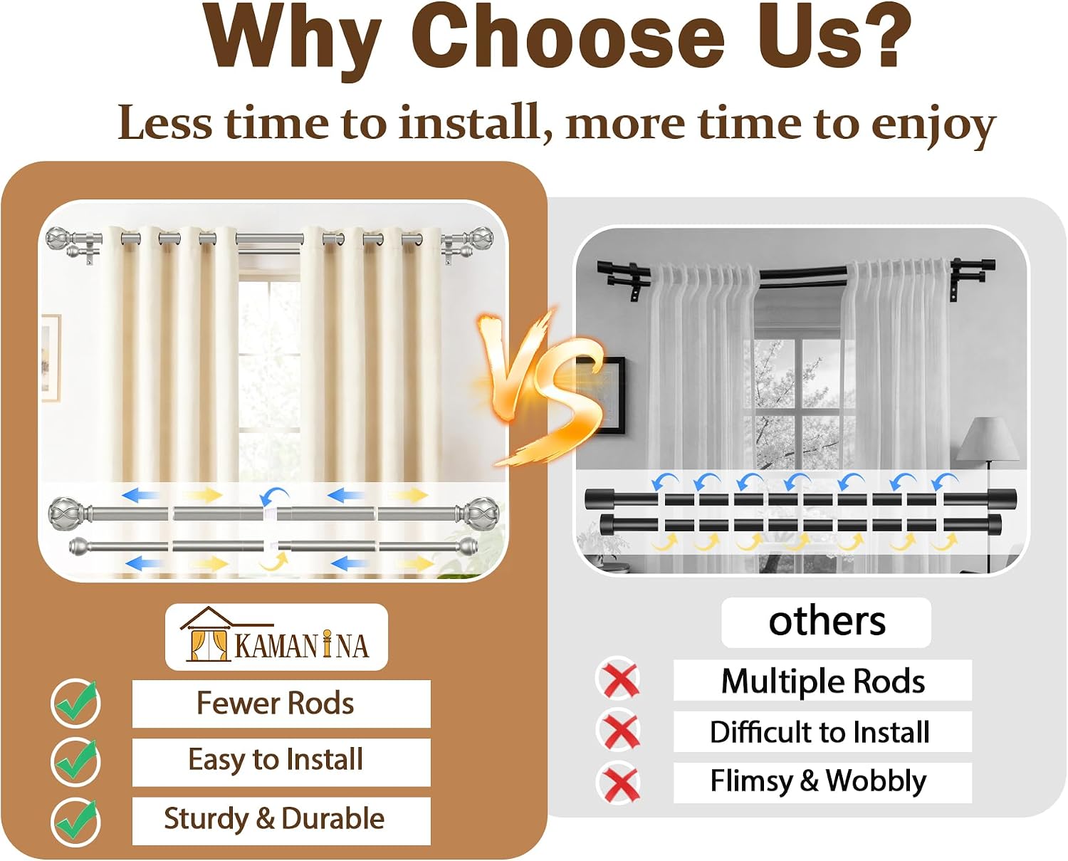 KAMANINA 1 Inch Double Curtain Rods 66 to 120 Inches (5.5-10 Feet) Telescoping Heavy Duty Drapery Rod for Windows 54 to 115, Netted Texture Finials, Antique Silver Antique Silver 66-120"