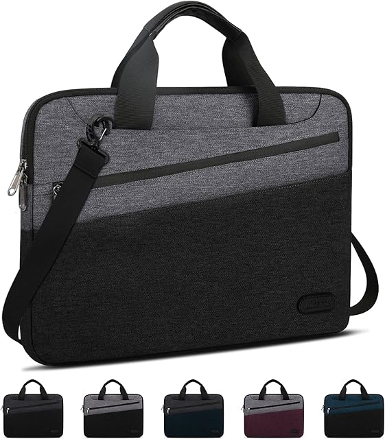 Lubardy Laptop Bag 15.6 Inch Laptop Case with Handles Waterproof Shoulder Messenger Bag for Women men Multifunctional Business Work Dark Grey Black