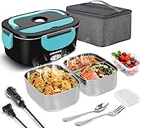 Vista 12 de Fiambrera eléctrica de 80 W, calentador de alimentos con doble contenedor, calentador de almuerzo portátil para adultos, lonchera térmica mejorada