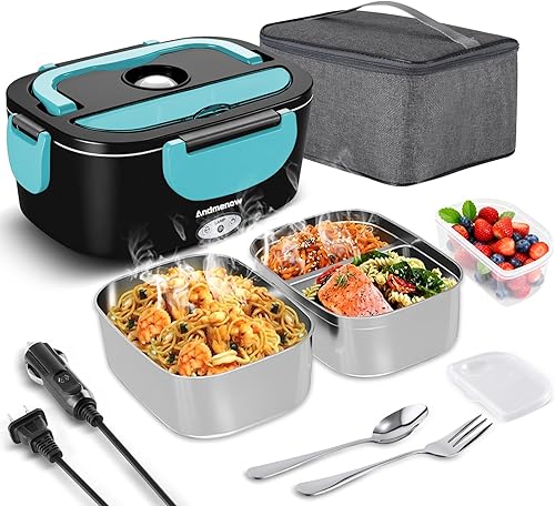 Miniatura 12 de Fiambrera eléctrica de 80 W, calentador de alimentos con doble contenedor, calentador de almuerzo portátil para adultos, lonchera térmica mejorada