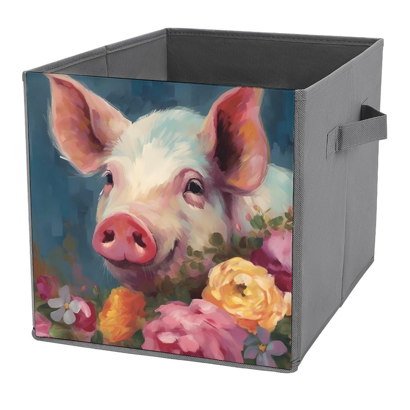 NONHAI Collapsible Storage Bins with Dual Handles Fabric Storage Basket Foldable Cubes Organizer Baskets Painting Flower Pigs Storage Boxes for Organizing Clothing Cube Storage Organizer Bins