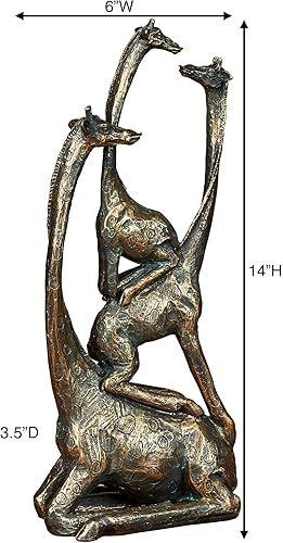 Miniatura 3 de Touch of Class Escultura de mesa de torre de jirafa apilada bronce y oro, 14 pulgadas de alto