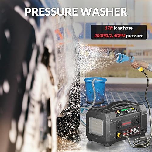 Miniatura 9 de LOKITHOR JA400 Arrancador de salto de 1750 amperios con compresor de aire de 150 PSI y AW401 2500Amp Jump Starter con lavadora de coche de 200 PSI