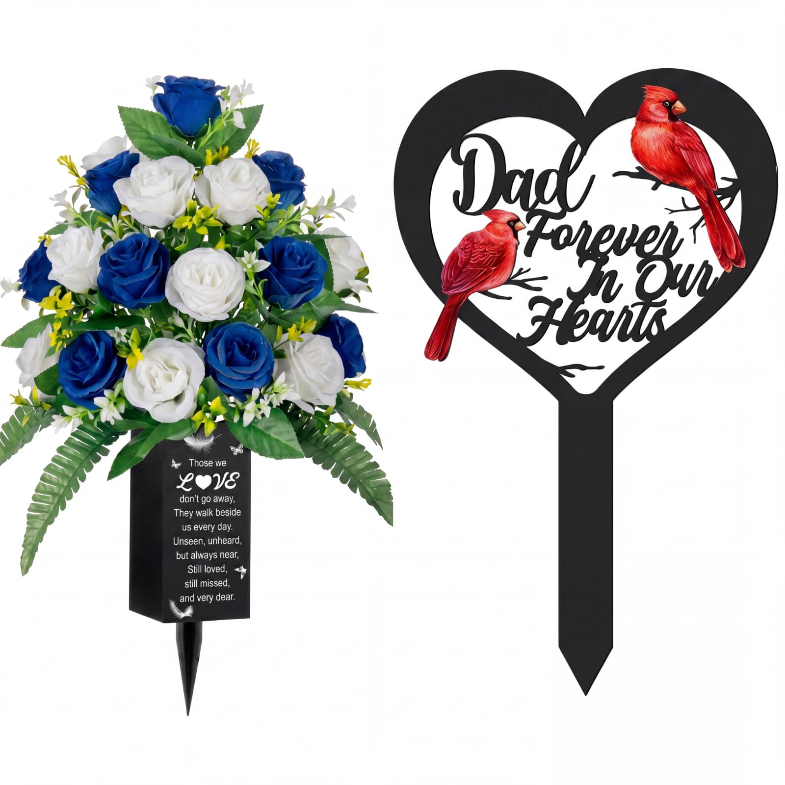 Vase funéraire et marqueur de tombe pour papa, plaque commémorative avec piquet de cimetière extérieur