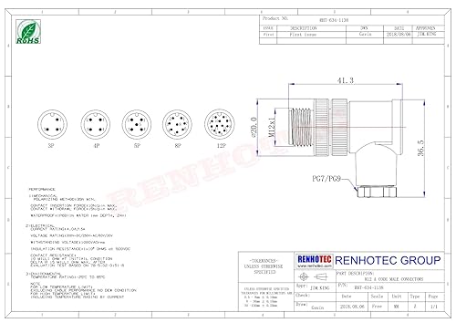 Miniatura 9 de Conector macho M12 8pin Conector de campo con cable A Código Terminación de junta de tornillo Conector sin escudo Conector circular industrial