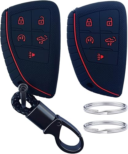 Miniatura 4 de KAWIHEN Funda de silicona para llavero compatible con Chevrolet Silverado 1500 GMC Sierra 1500 2022 2023 2024 (negro con botones blancos)