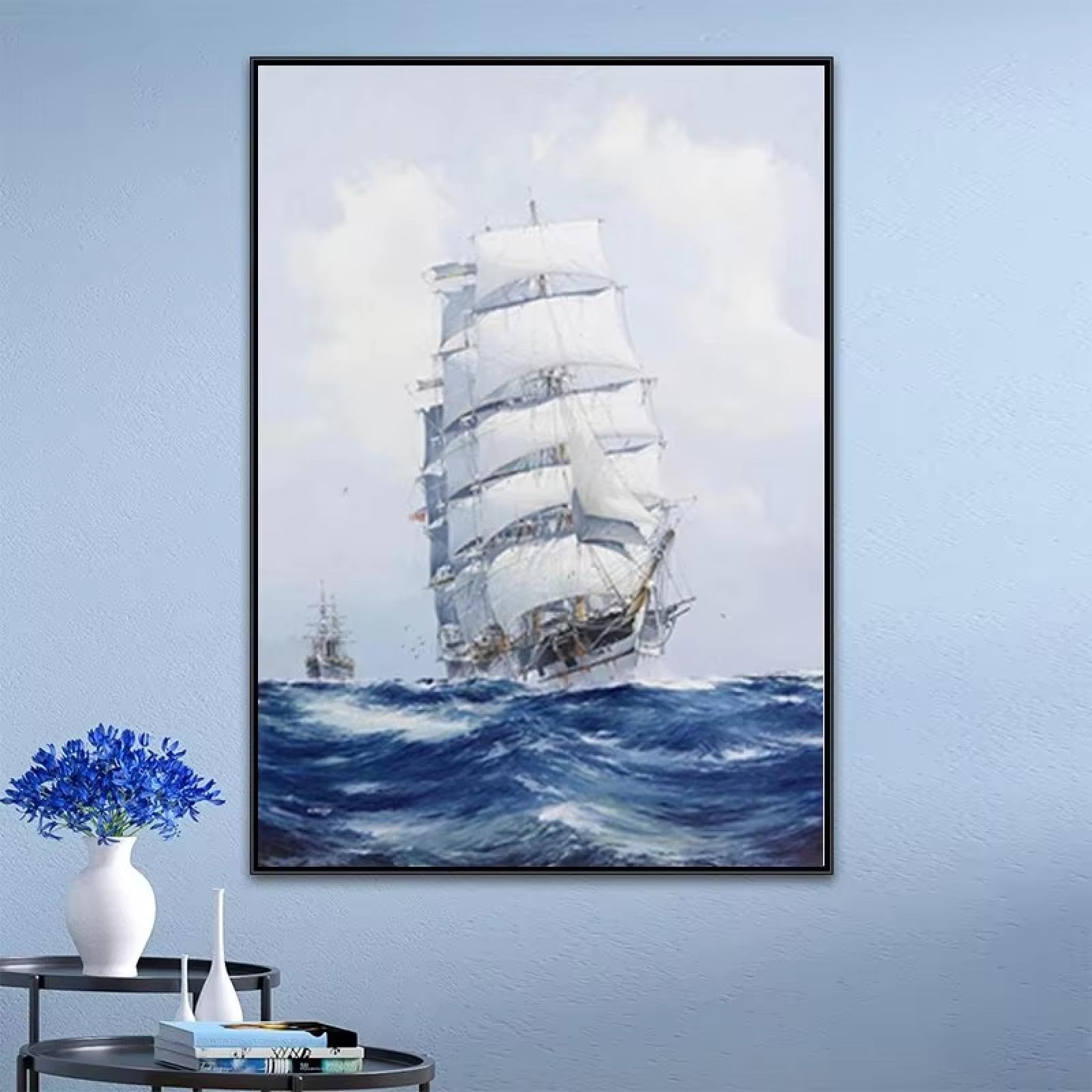 Tableau bateau géant AEFOUU 71x89cm avec cadre pour décoration salon - 6