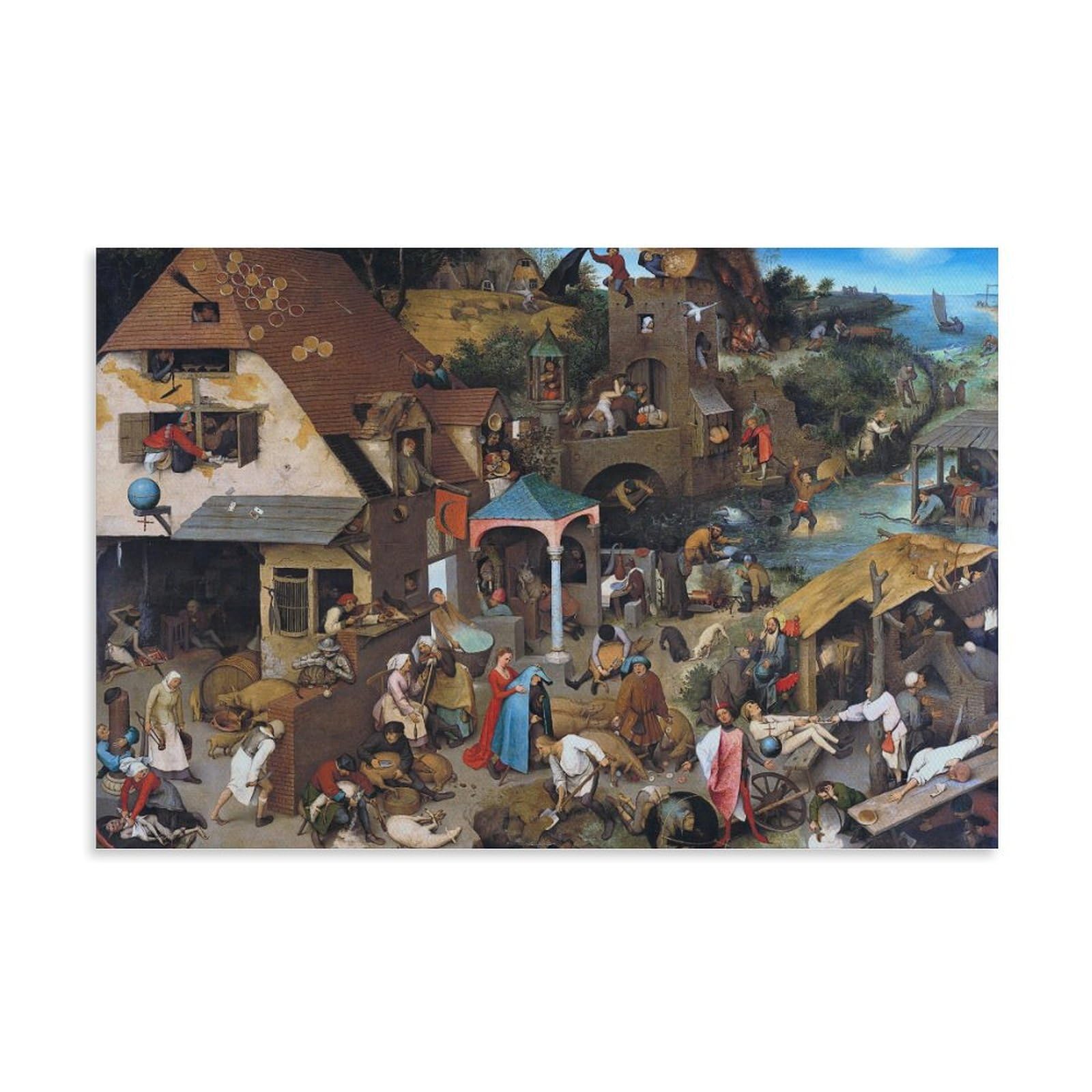 YiQuSoft Pieter Bruegel The Elder Netherlandish Proverbs Poster Artworks Picture Print Wall Art Painting Canvas Gift Decor Homes Decorative Unframe-style 12x18inch(30x45cm)