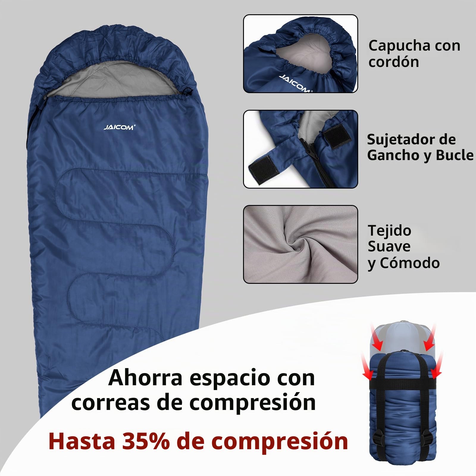 JAICOM Saco de Dormir Momia Ultraligero Cálido Paquete Pequeño Camping