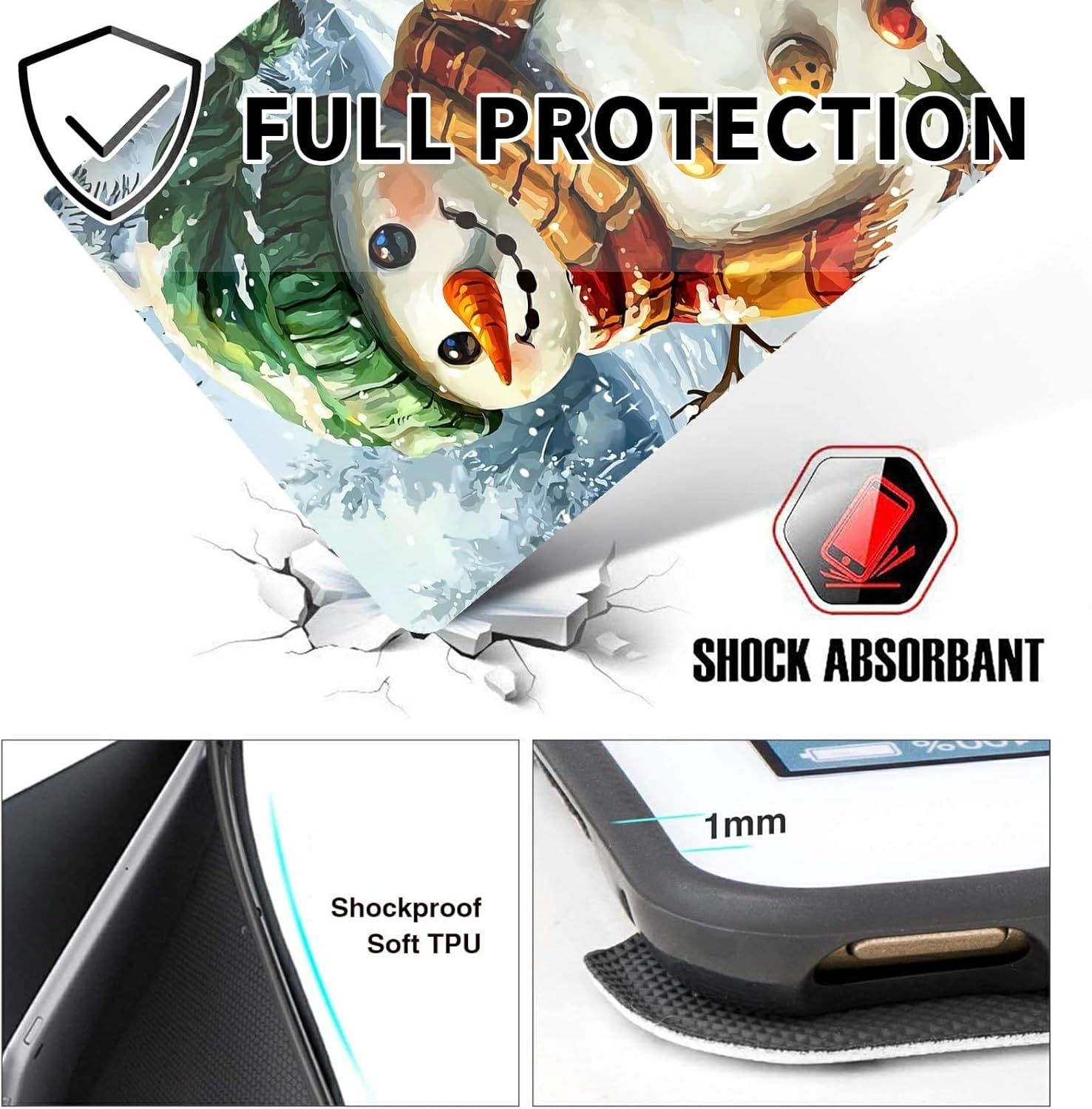 Case for Kindle Fire HD 8 & 8 Plus Tablet Case (12th/10th Generation, 2024/2022/2020) PU Leather Shockproof Stand Protective Cover with Auto Sleep/Wake,Snowman with Hat