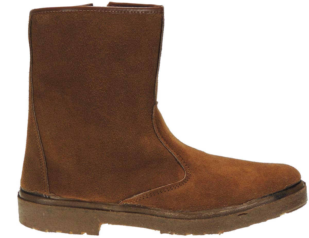 Calzados Romero VALLERA 399: Bota Serraje Media Caña para Campo Granja Trabajo Cremallera Labores Agrícolas Forro Lana Invierno Hombre. Arena Talla 42