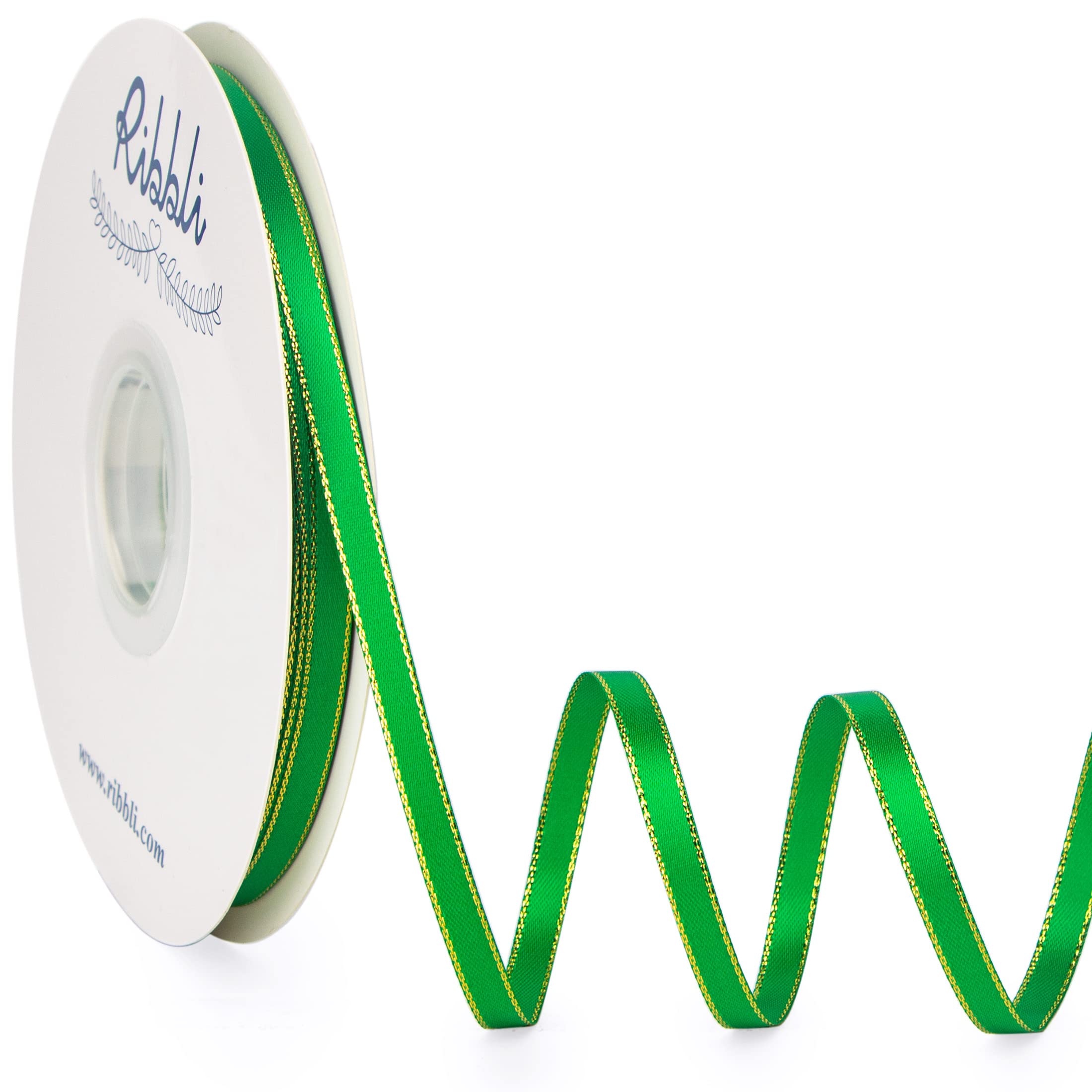 Amazon.com: Ribbli Emerald Green Satin Ribbon with Gold Edge,Double ...