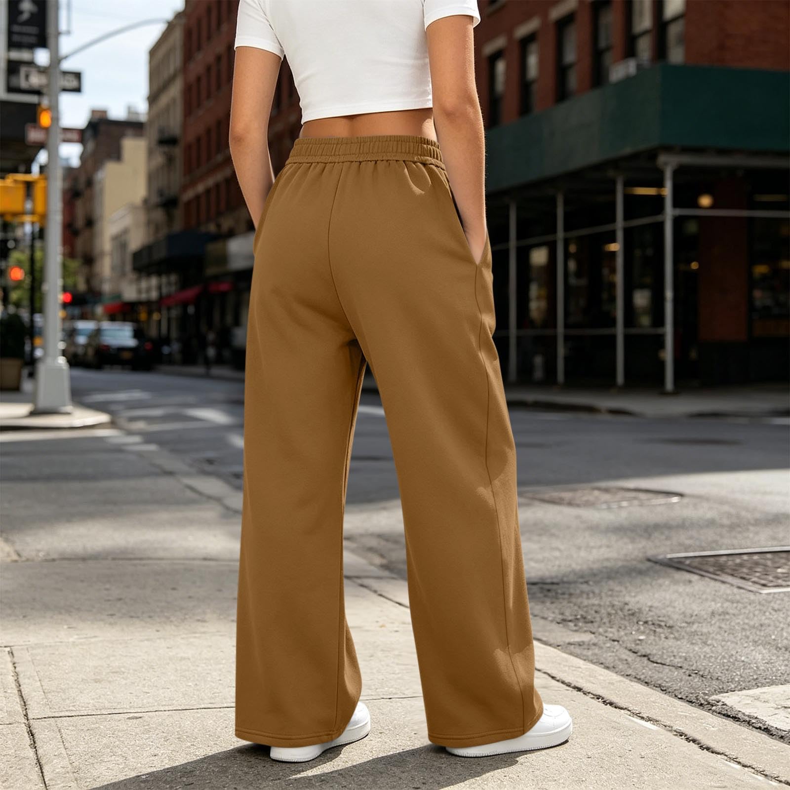 Generico Pantaloni Tuta Donna Pantaloni Sportivi Vita Alta Pantalone a Gamba Larga Larghi e Morbidi Pantalone Baggy con Tasche Pants Lunghi con Coulisse Regolabile per Allenamento Jogging Fitness