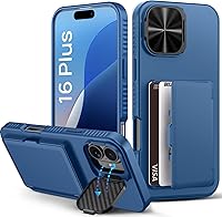 Vista 72 de Funda para iPhone 16 Pro Max con tarjetero (4-5 tarjetas), funda deslizante para cámara y protección de grado militar, a prueba de golpes, Azul