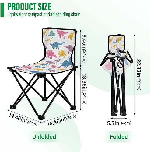 Miniatura 3 de Gredecor Sillas de campamento, linda silla de campamento portátil de dinosaurio con bolsa de almacenamiento, silla plegable ligera para acampar al