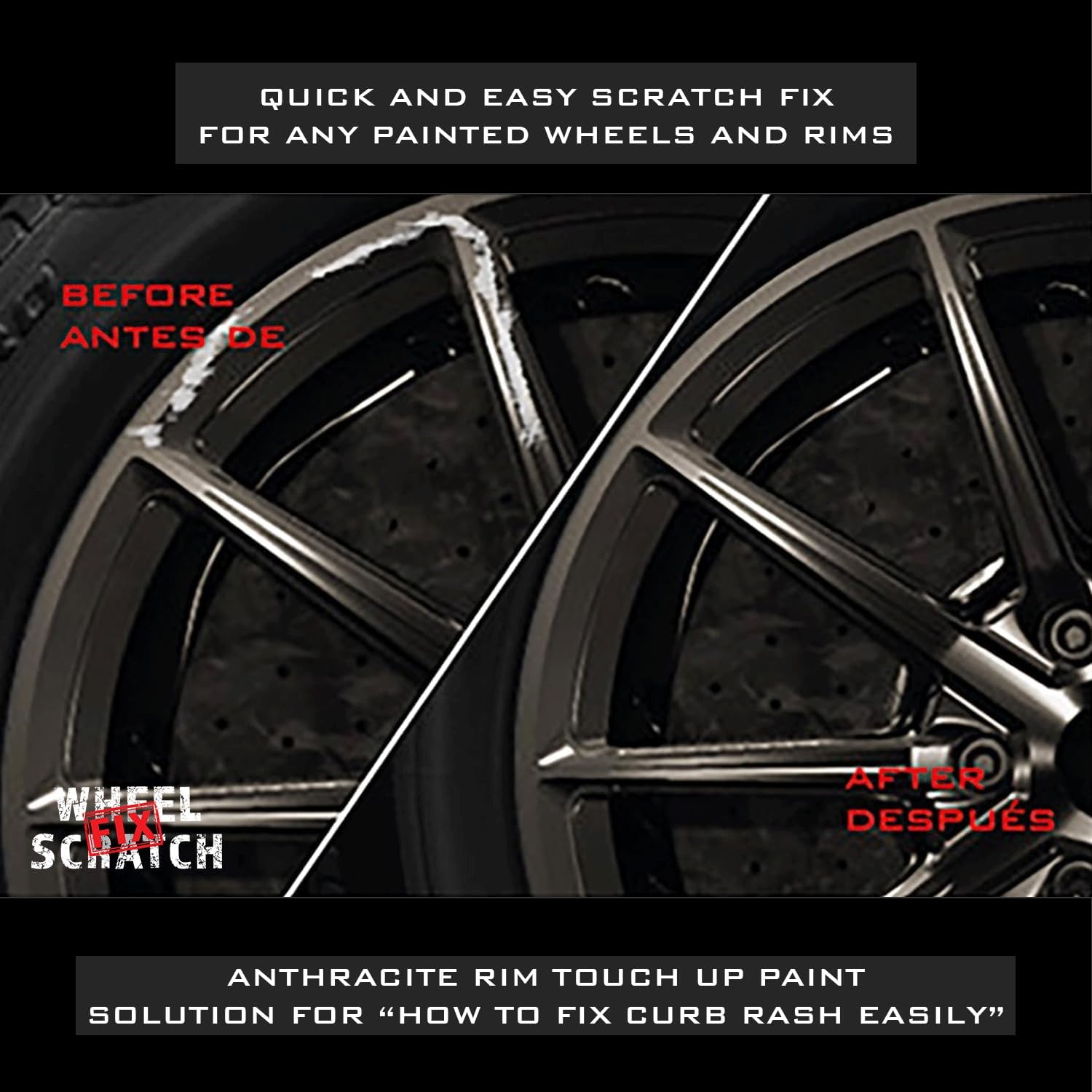 Wheel Scratch Fix® Anthracite Rim Touch Up Paint, Wheel Scratch Repair Kit, Alloy Curb Rash Kit, Rims Touch Up Pen, Universal Wheel Paint, DIY Alloy Rim Repair (Anthracite)
