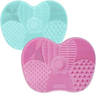 TSHAOUN 2 Pièces Tapis de Nettoyage de Brosse de Maquillage en Silicone avec Ventouse, Brosse de Maquillage épurateur Tampon Brosses Cosmétiques Nettoyant Outil de Lavage Portable épurateur