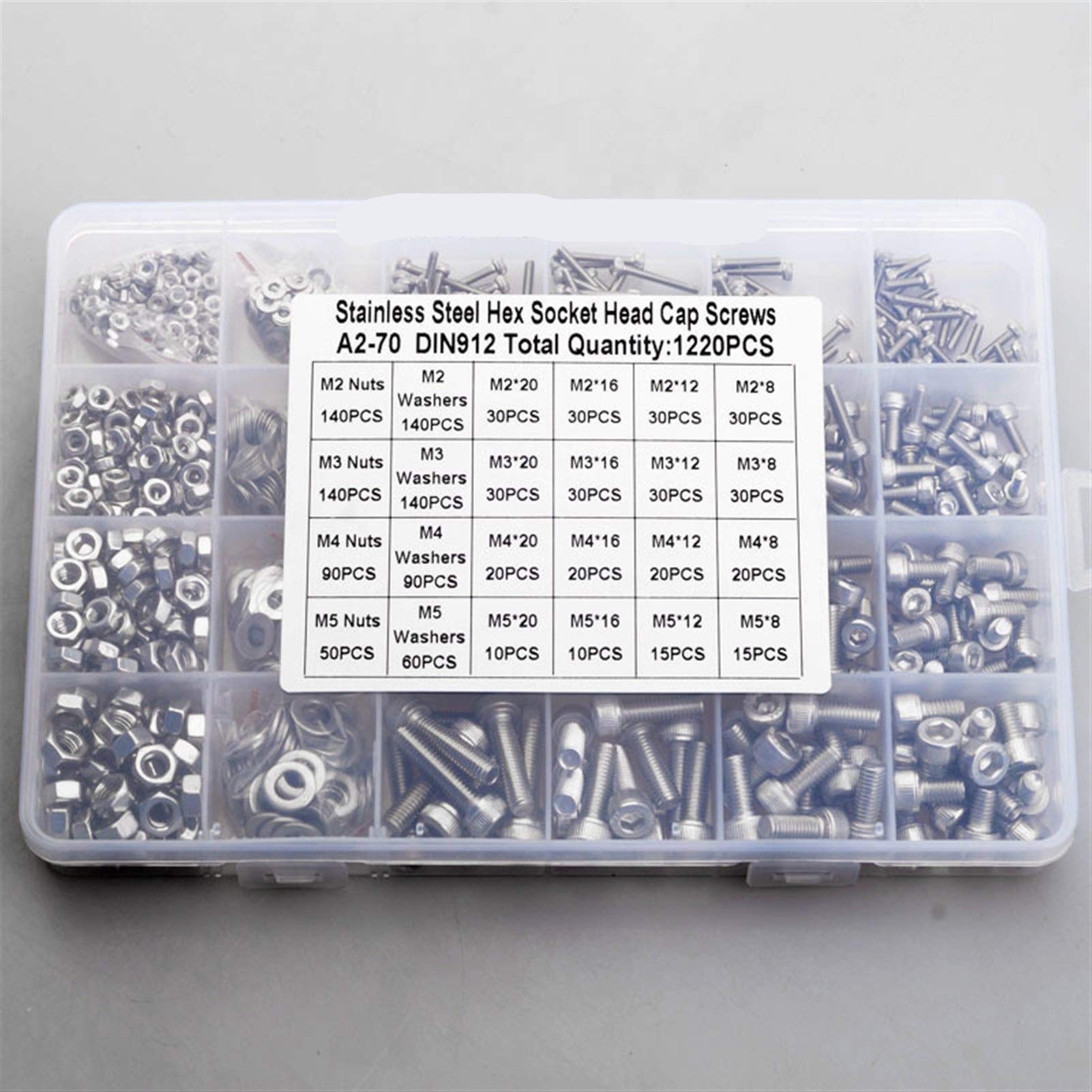 1set Taza Cabeza Allen Perno hexódito Tapa Torre Redondo Tornillo y Tuerca Kit de Surtido Conjunto M2 M3 M4 304 Set de Acero Inoxidable 1220 PCS (tamaño : 304 912 1220)