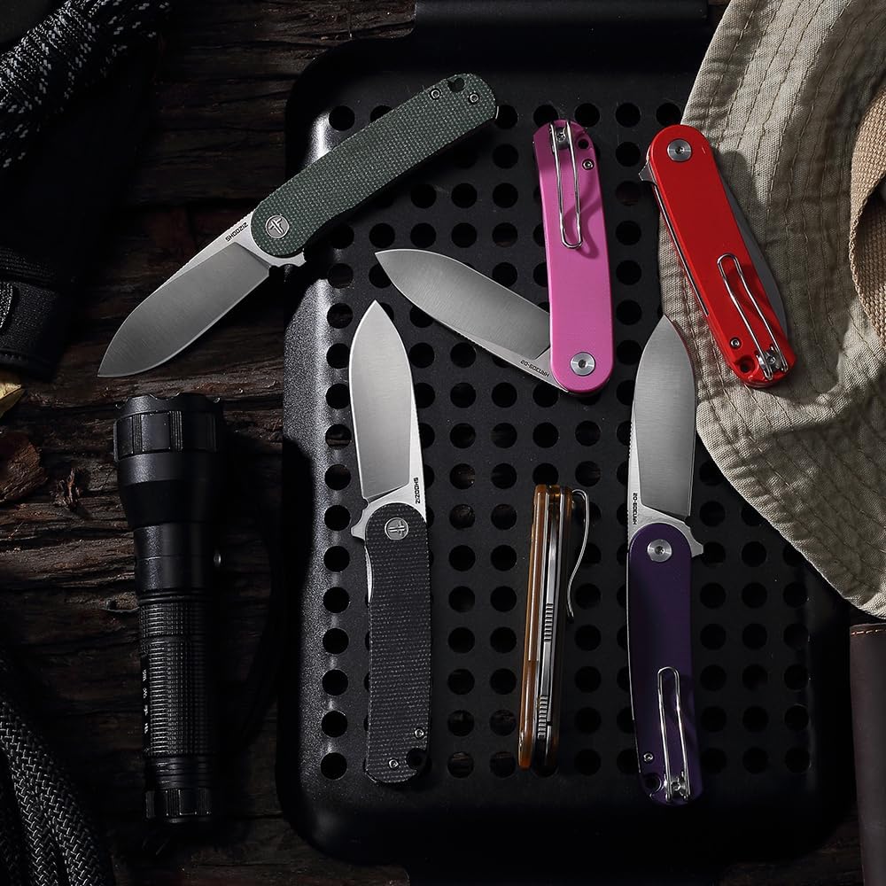 Small EDC Folding Pocket Knife for Man or Woman with Clip - 2.59" D2 Steel Satin Blade, G10 Handle, Mini Classic Design for Outdoor Camping, Hiking & Everyday Carry. Han309-PGS
