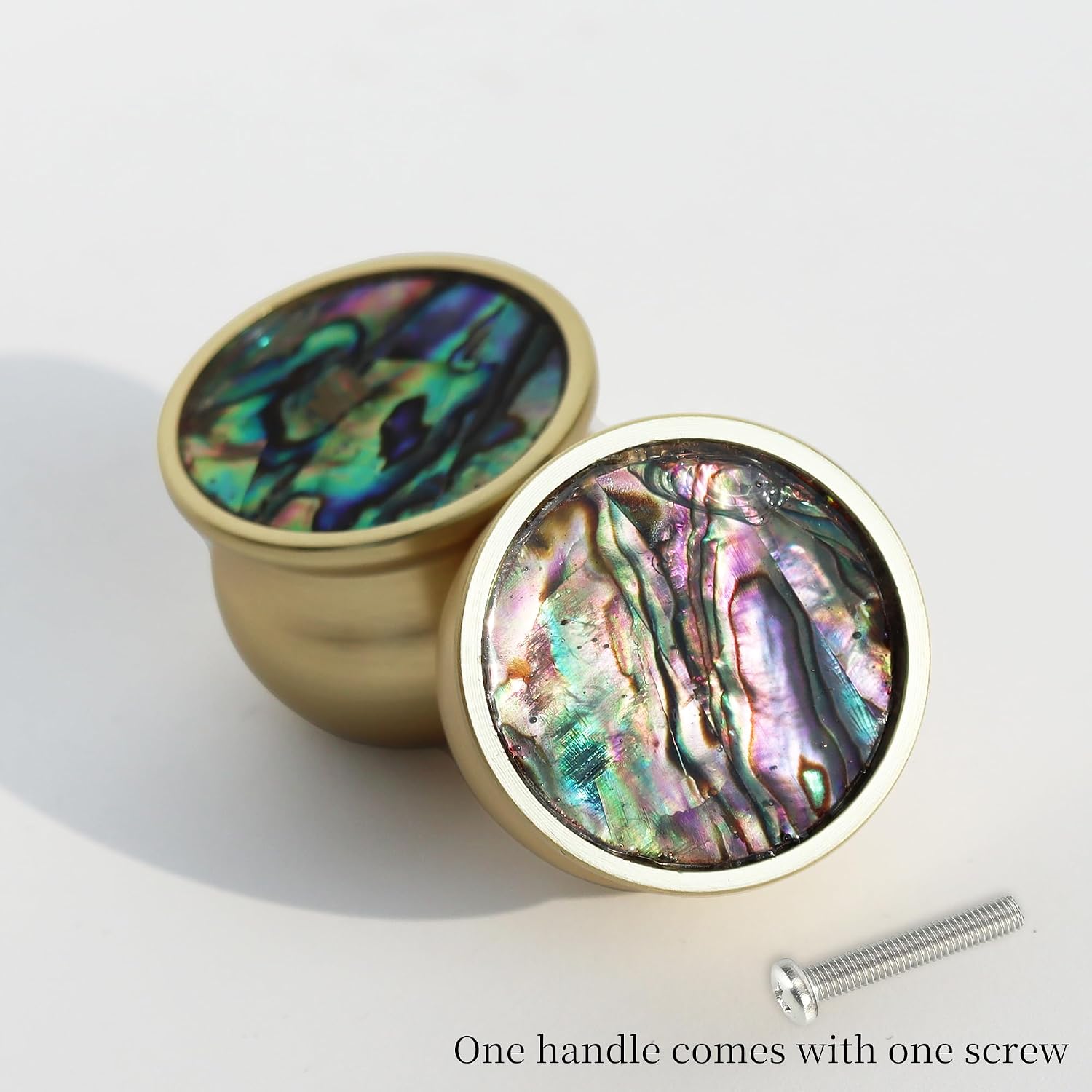 Pearl Shell Cabinet Knobs, Abalone Shell Decorative Drawer Pulls, Brushed Gold Zinc Alloy Furniture Hardware Handles with Screws for Kitchen Wardrobe Dresser Vanity (Style 1, 3)