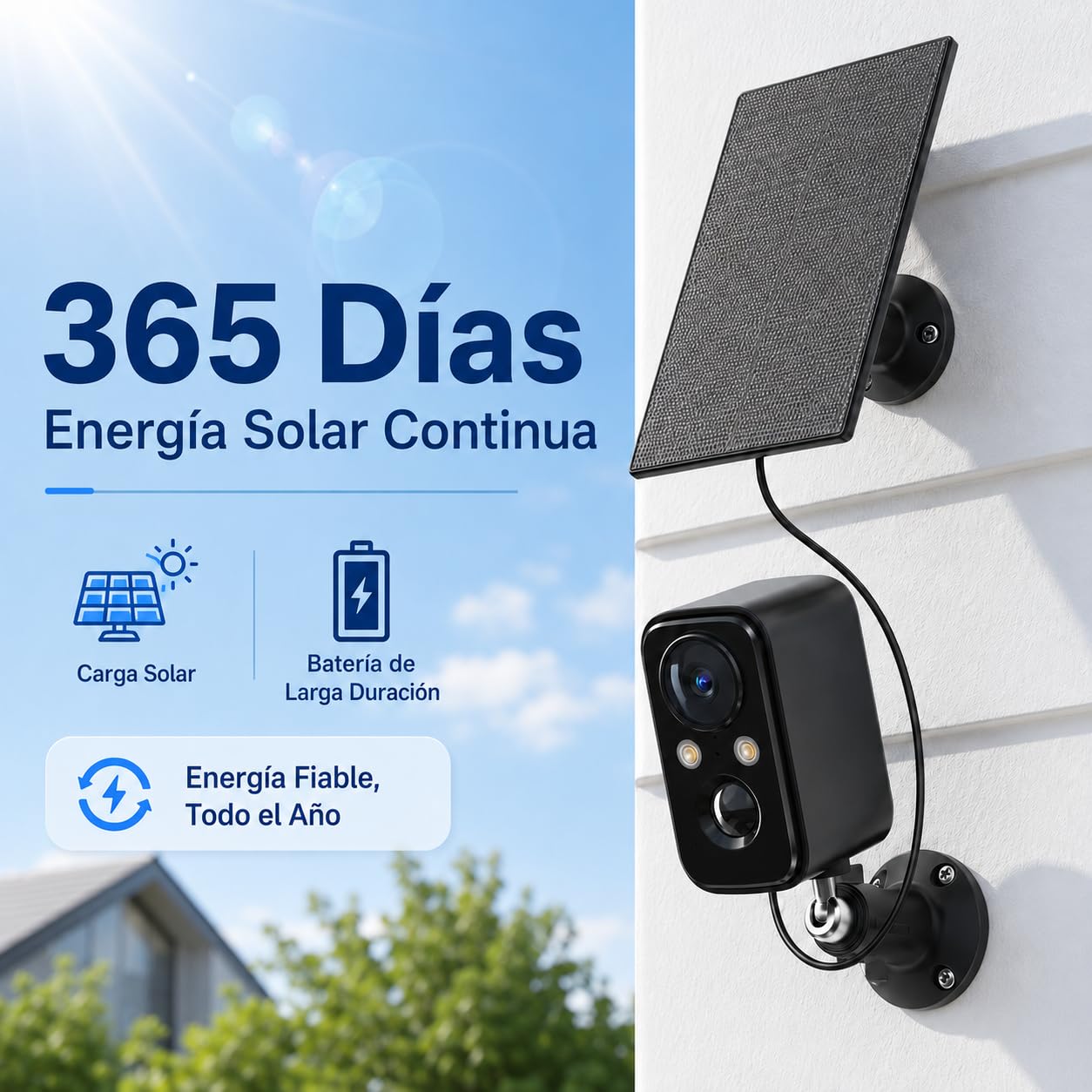 Pack de 3 Cámaras WiFi Solares para Exterior 2K, Seguridad para Hogar con Foco, Visión Nocturna a Color, Sensor PIR, Audio Bidireccional e Impermeable IP66