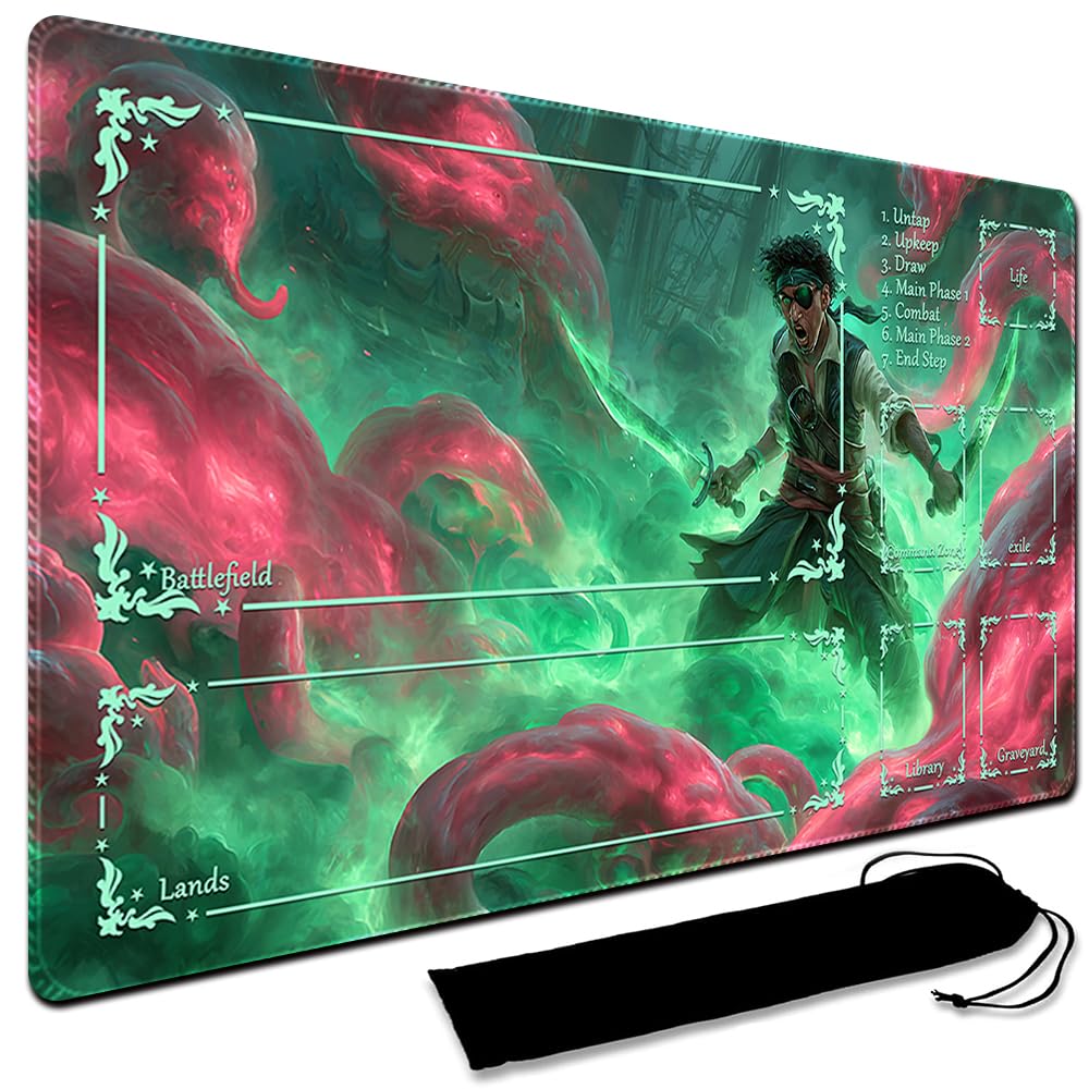 MTG Playmat,With Waterproof Storage black Bag Szie 60 x 35CM , With Zone MTG playmat Stitched Edges Game Play Mat Trading Card Game Playmats TCG Game Mat (With Zone,15) — image 1