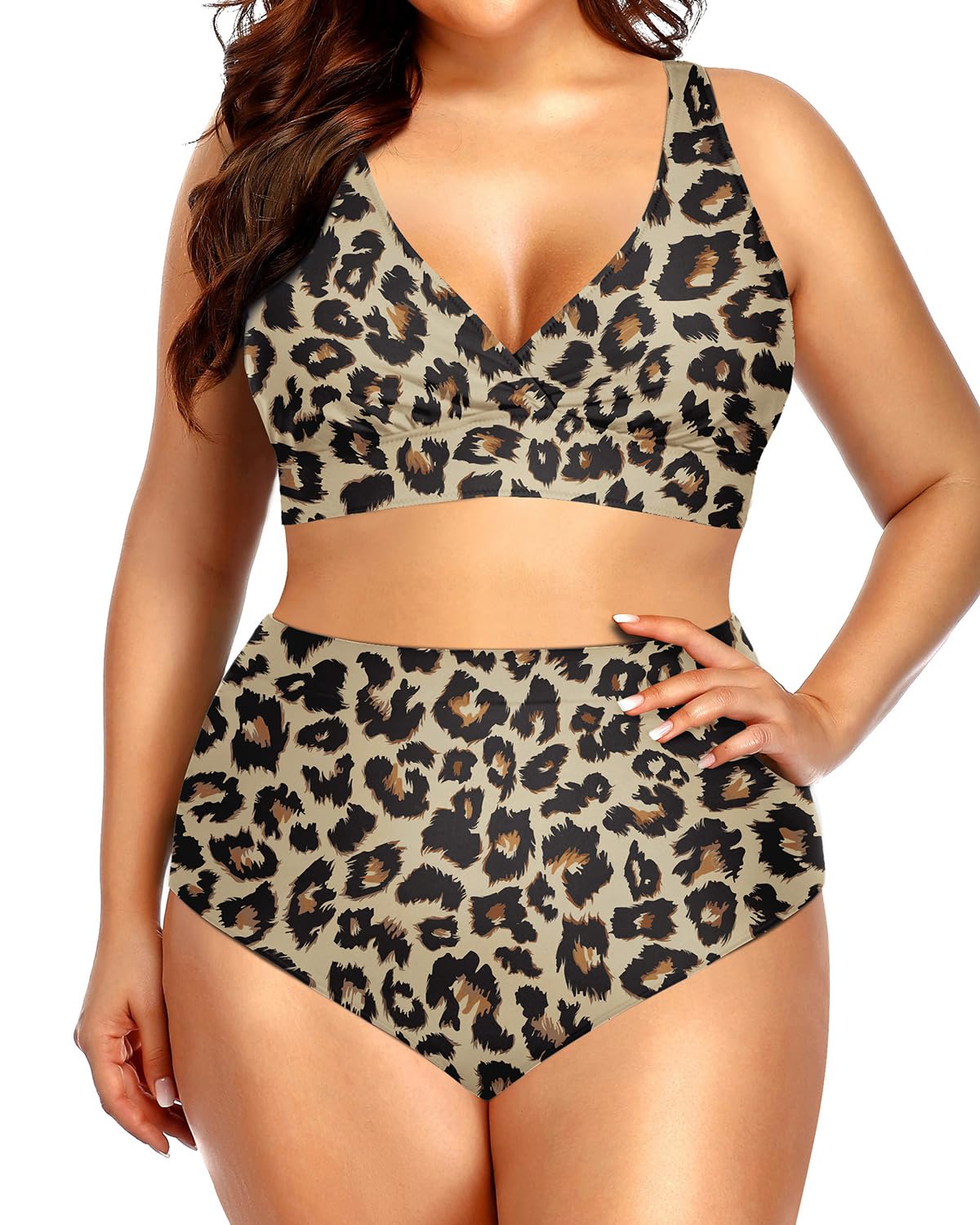 YouLoveIt Women Plus Size Two-Piece High Waist Bikini Set Swimsuit Swimwear Summer Swimwear Crop Top Swimming Bathing Suit Plus Size Swimdress