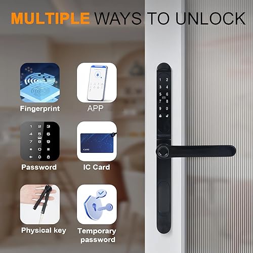 Miniatura 3 de Cerradura inteligente para puerta corredera, entrada sin llave, cerradura de puerta corrediza con código de huellas dactilares, tarjeta IC, teclado