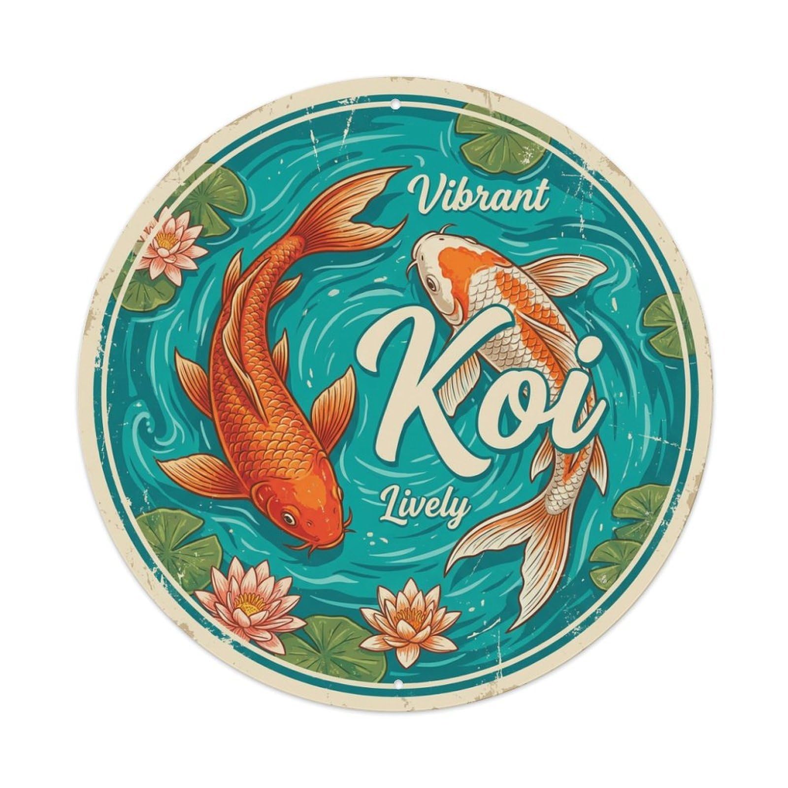 Koi Fish Vibrant Lively Energetic Waters Dynamic Active Alive Metal Tin Sign