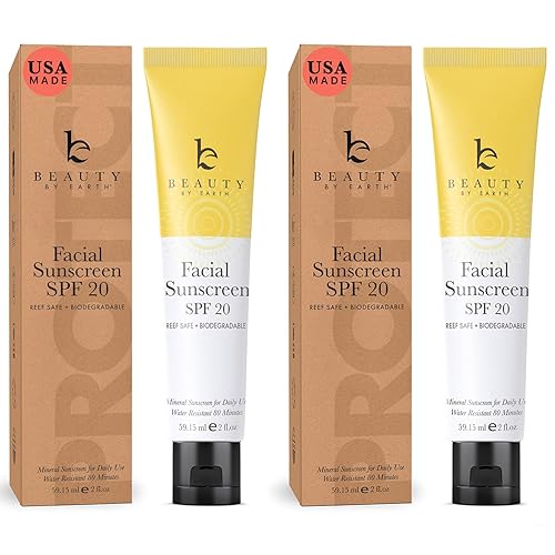 Protector solar facial SPF 20 - Protector solar mineral para cara, protector solar amigable con arrecifes con ingredientes naturales y orgánicos,