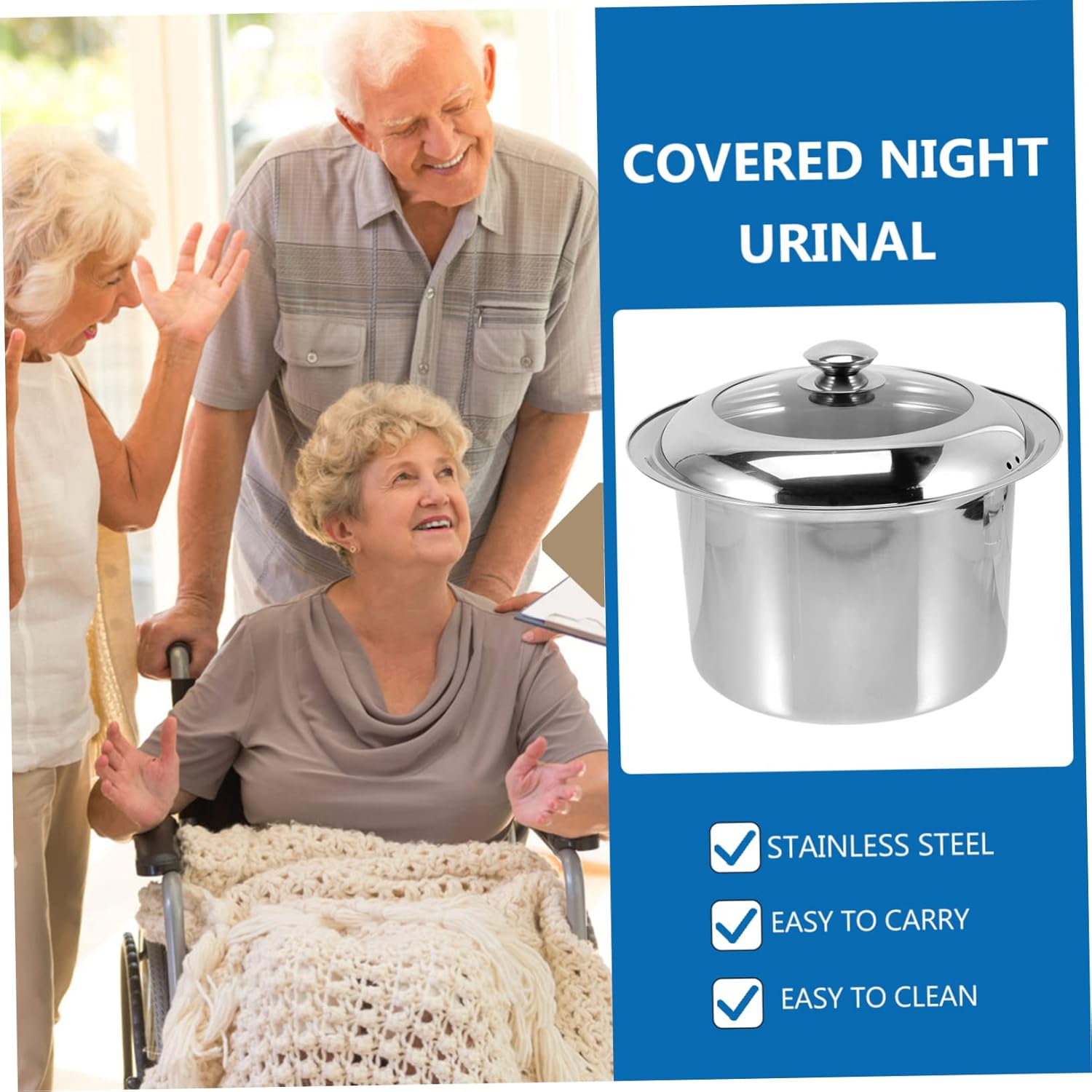 Covered Spittoon Stainless Steel Home Urine Pot Nighttime Urinal for Boys and Girls Elderly Easy to Carry