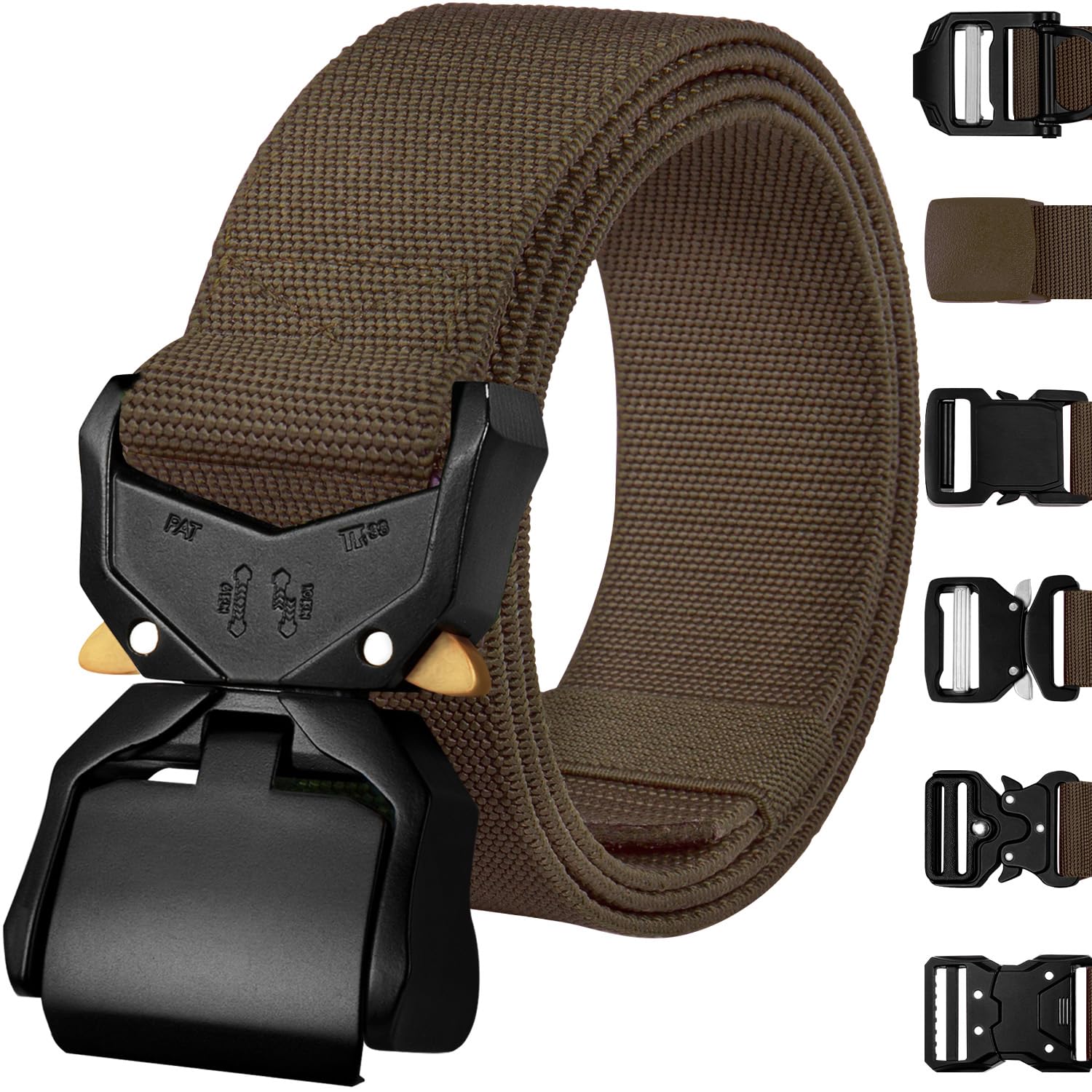 TECEUM Tactical Belt – Brown B1 S – Heavy-Duty Military, Work, Hiking,Rigger, Utility, EDC Men’s Belts – Quick-Release – Nylon Web