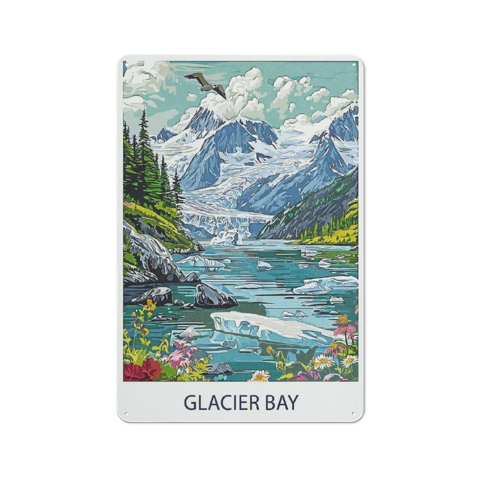 Junmoney Style-13 30X20cm Rustic Tin Sign With Glacier Bay Landscape For Home Office Or Studio, For Metal Sign Collectors, For Garage And Workshop Walls