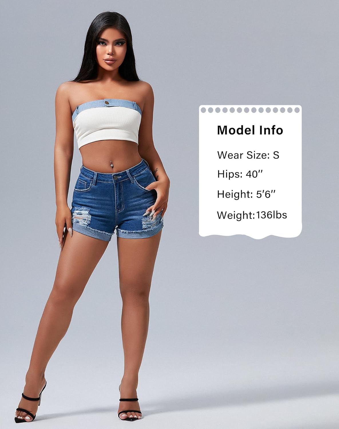 roswear Women's Ripped Mid Rise Stretchy Denim Jeans Shorts - Image 4