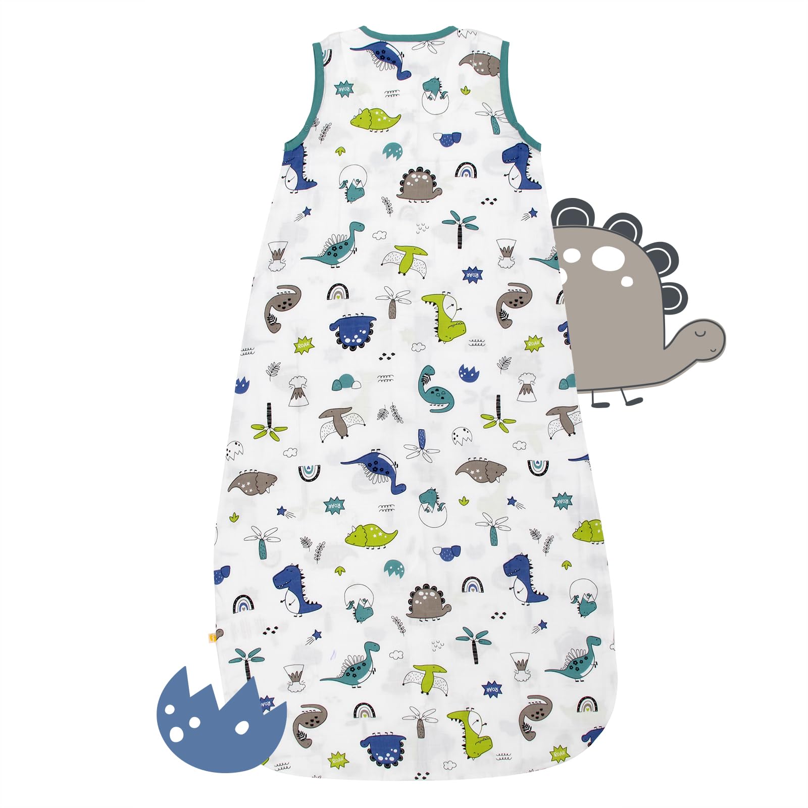 schlummersack Slumbersac Sacco nanna Tog 0.5 110 cm Dinosauro in Mussola | Sacco nanna estivo 18-36 mesi leggero | Sacco a pelo bambini per asilo