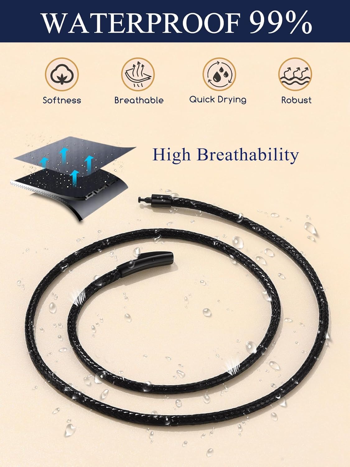 Suplight Waterproof Braided Leather Cord Chain Necklace for Men Women, Woven Wax Rope Chain for Pendant, Leather Necklaces Customize Available with Strong Clasp, 2/3mm Width 16" 18" 20"...30" Length - Image 3