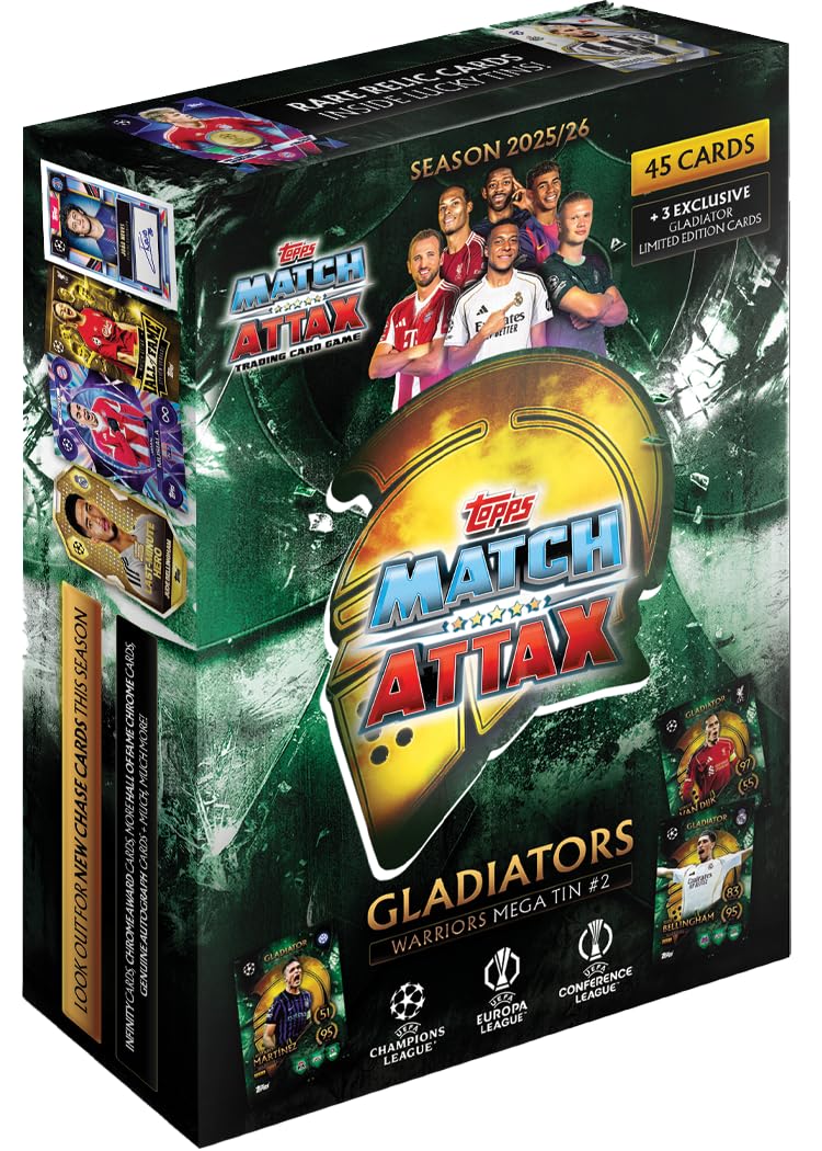 Topps UCC Match Attax 2025/26 - Random Mega Tin - Contains 45 Match Attax Cards Plus 3 Exclusive Gladiators LE Cards.