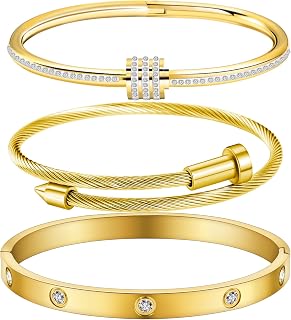 Women's Stainless Steel Bracelet Gold Plated Cuff Bangle With Cube Zircon Hinge Jewelry oval Bangle Witness the Gift of Love
