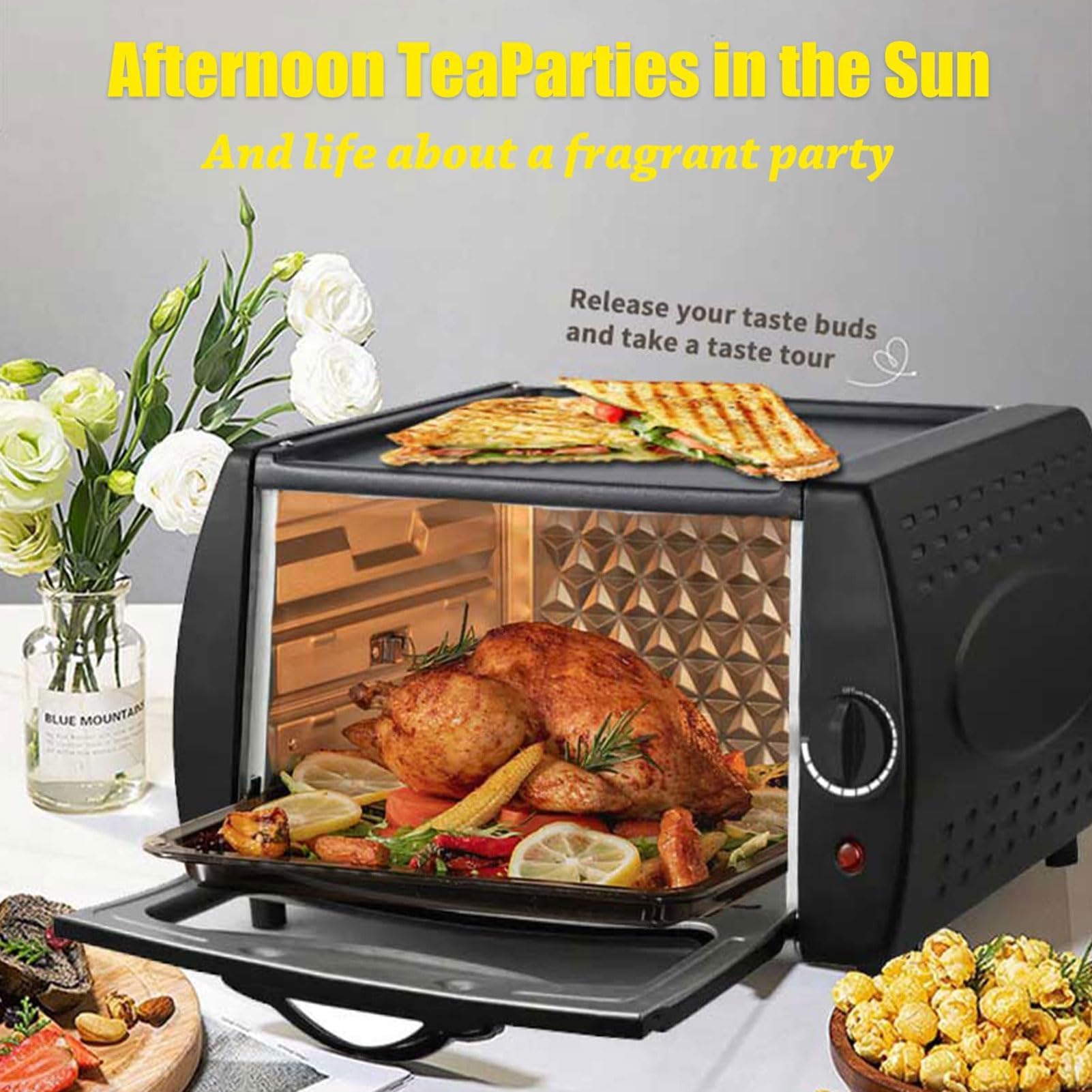 Elektryczny piekarnik Tandoor – mini piekarnik 2100 W do Lahmacun, Manakish, Naan i pizzy, 12 l z regulacją temperatury, szkło wizualne, płyta grzejna, do domowej kuchni